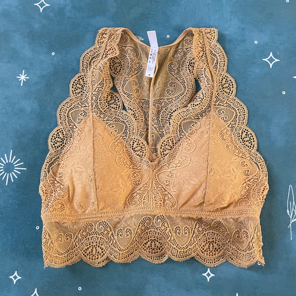 Tan Lace Longline Bra with Adjustable Straps